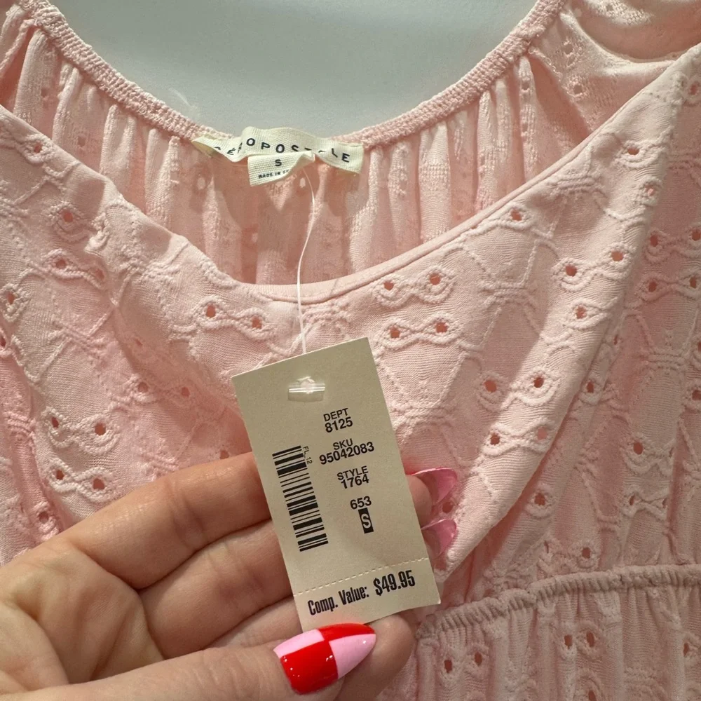 Aeropostale | NWT‎ Pink Eyelet Romper Dress  / Mini Dress- Size Small - Picture 7 of 12
